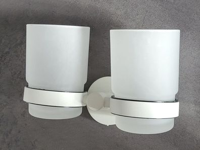 Kosmos White Weiss 2er-Zahnbecher/ Doppelglashalter. Aus pulverbeschichtete Metall