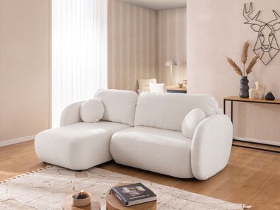 Candy - Moderne Ecksofa L-Form mit Schlaffunktion und Stauraum aus Bouclé-Stoff