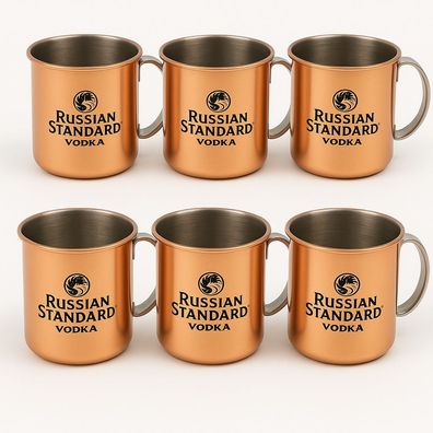Russian Standard Moscow Mule Kupferbecher 6er Set - Original Edelstahl Tassen