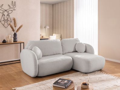 Candy - Moderne Ecksofa L-Form mit Schlaffunktion und Stauraum aus Bouclé-Stoff