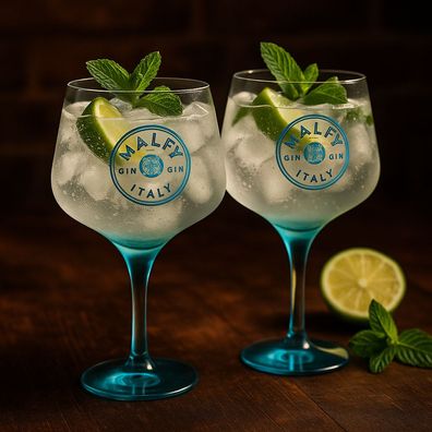 Malfy Gin Ballon Gläser Blau - 2er Set Stielglas Ballonglas Gin & Tonic Glas