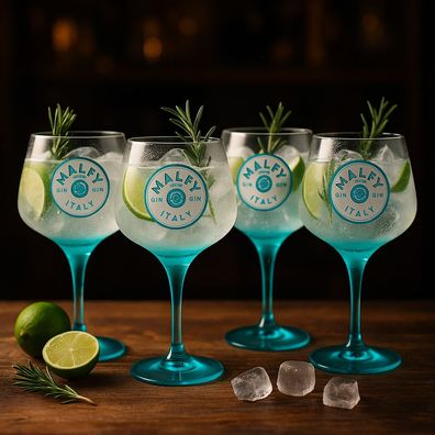 Malfy Gin Ballon Gläser Blau - 4er Set Stielglas Ballonglas Gin & Tonic Glas