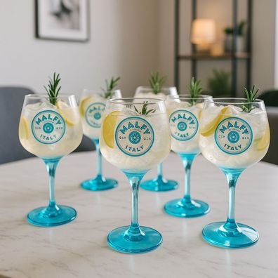 Malfy Gin Ballon Gläser Blau - 6er Set Stielglas Ballonglas Gin & Tonic Glas