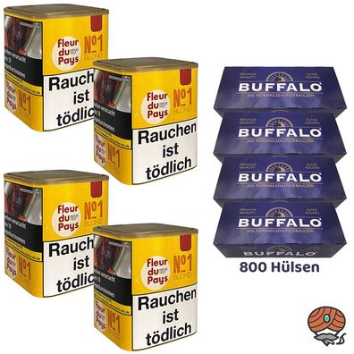 Fleur du Pays No 1 Blond Feinschnitt-Tabak 4x 140g, Buffalo Blau Hülsen