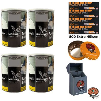 Madison Black/Schwarz Dose 4x 120g, Gizeh Full Flavor Extra Papier Hülsen, Zube