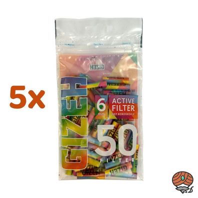 Gizeh Active Filter 6mm Rainbow Aktivkohle mit Kokoskohle 5x 50 Stück
