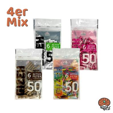 Gizeh Active Filter 6mm MIX Aktivkohle mit Kokoskohle 4x 50 Stück