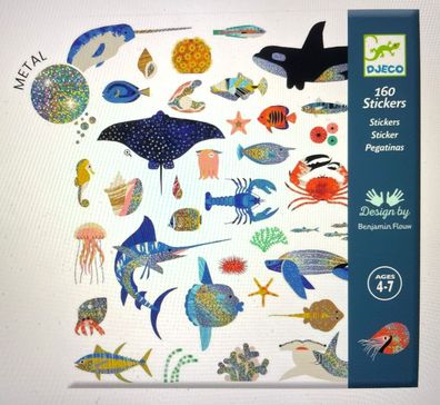 DJECO*Kinder*160 * Deko*Sticker*Aufkleber*Ozea& Meerestiere Metalliceffekt