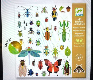 DJECO Kinder 160 Deko Sticker Aufkleber*Mikrokosmos&Insekten Metalliceffekt