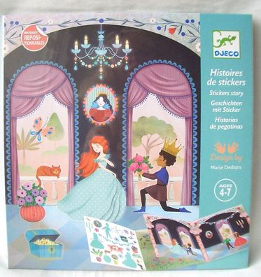 DJECO Stickerbuch Aufkleber Geschichten mit Stickern " Leben im Schloss"