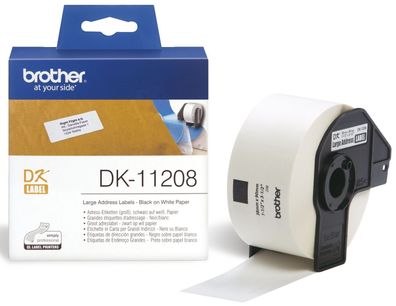 Brother DK11208 DK-Einzeletiketten Papier -Adress-Etiketten, 38x90 mm, 400 Stück, sch