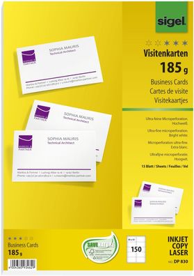 SIGEL DP830 Visitenkarten, microperforiert, 185 g/qm, hochweiß, 150 Stück