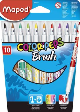 MAPED M848010 Pinselfilzstift Color'Peps Brush farbig sortiert 10 Stück in Blistersch