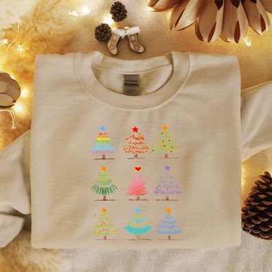 Weihnachtsbaum Muster Shirt, Bunter Christmas Tree T-shirt, Festliches Xmas Sweatshir