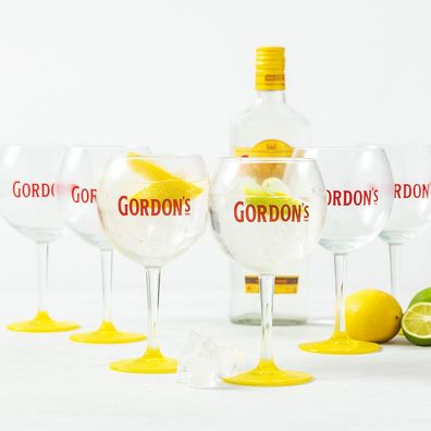 Gordon´s Gin Ballongläser - 6er Set | Original Gordon´s Cocktailgläser mit gelbem Fuß