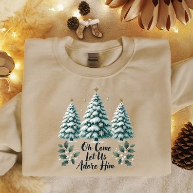 Oh Come Let Us Adore Him Sweatshirt, Weihnachtsbaum Shirt, Christliches T-Shirt, Weih