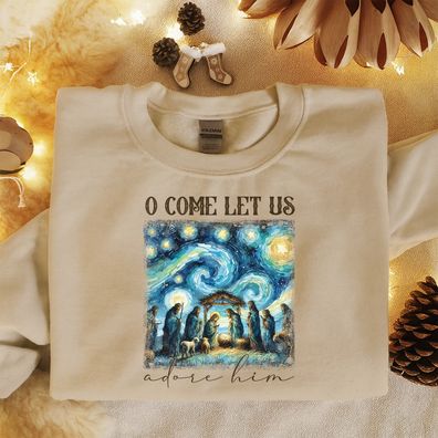 O Come Let Us Adore Him Sweatshirt, Christliches Weihnachts T-Shirt, Jesus Geburt Pul