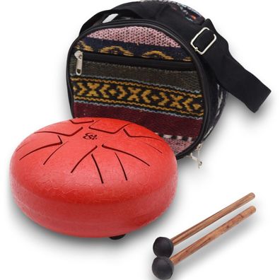 Steel Tongue Drum Red Om – 8-Ton Klanginstrument f. Meditation und Klangtherapie