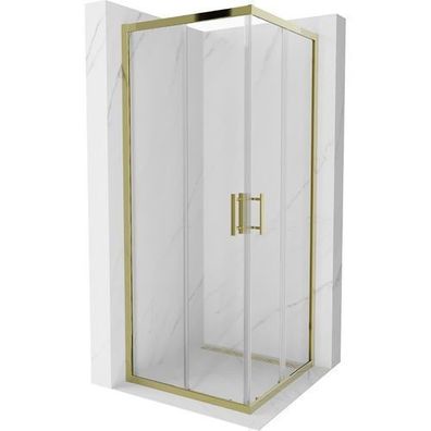Mexen Rio Duschkabine 80x80 cm, Transparentes Glas, Goldprofilerahmen