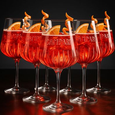 Campari Reliefglas - 6er Set | Original Campari Ballon-Stielgläser 0,49 L