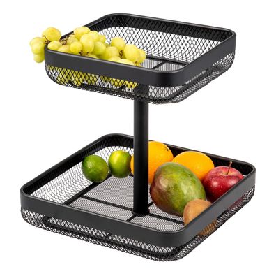 eluno 2-stöckige eckige Obstetagere / Brotkorb, Obstkorb aus schwarzem Metall