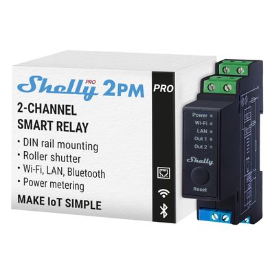 Shelly Pro 2PM | WiFi, LAN und Bluetooth 2-Kanal-Smart-Relaisschalter mit Leistungsme
