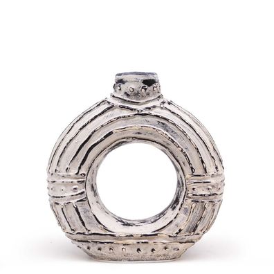 Cream Donut Vase – handgefertigte Terrakotta aus Lombok, dekoratives Highlight