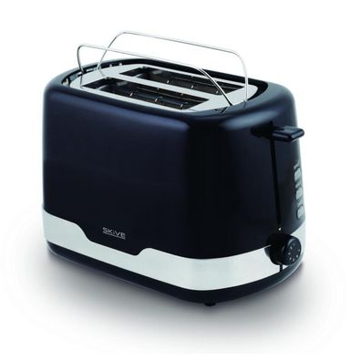 Toaster Schwarz Edelstahl 2 Scheiben Brötchenaufsatz Krümelschublade