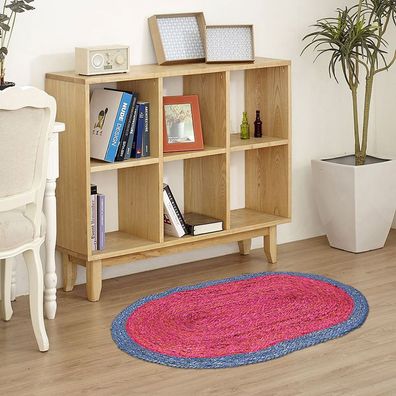 Jute-Teppich oval 90x60cm Läufer Vorleger Brücke Juteteppich Wohnzimmerteppich