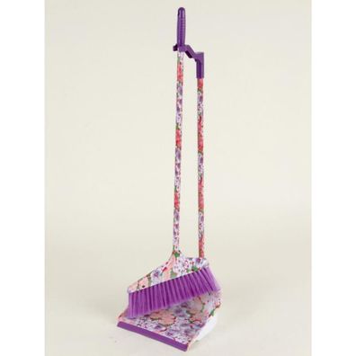 24x Kehrblech-Besen-Set 69cm Blumendesign langer Stiel Handfeger Schaufel