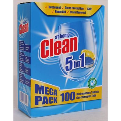 6x At Home Clean Geschirrspültabs 100er Geschirr Fleckenlösung Mittel Reinigung