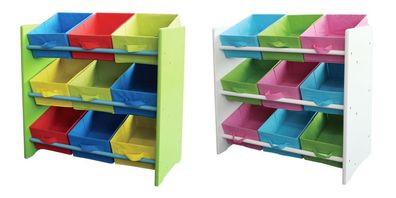 BURI Kinderregal 9 bunten Stoffboxen Kinderzimmerregal Holz stabilen Kindermöbel