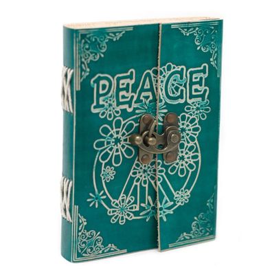 Leder Notizbuch Green Peace – Tagebuch mit Schloss, handgefertigt Unikat