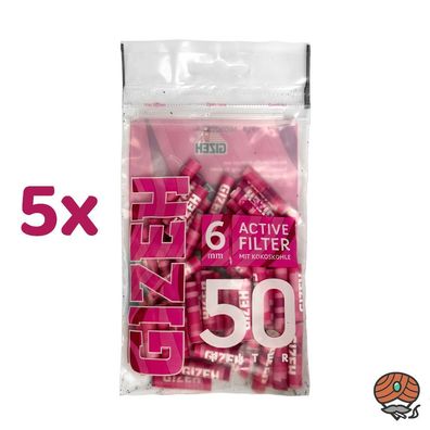 Gizeh Active Filter 6mm PINK Aktivkohle mit Kokoskohle 5x 50 Stück