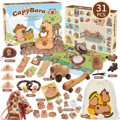 CapyBara Advent Calendar 2025-34 Pcs CapyBara Gifts Christmas Countdown Calendar