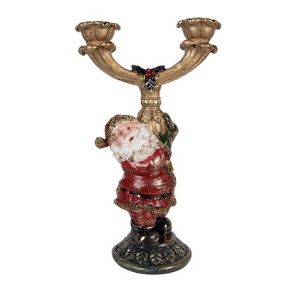 Clayre & Eef Kerzenständer Weihnachtsmann 17x10x28 cm Goldfarbig Kunststoff