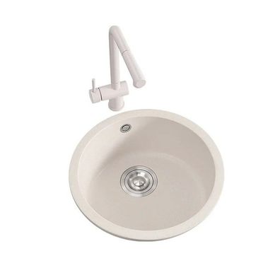Oatmeal Round Quartz Stone Sink for Balcony, Terrace, Nakajima Style
