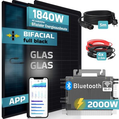 SUNNIVA® Balkonkraftwerk 1840W/2000W Solaranlage DEYE 2000W Bifazial Fullblack