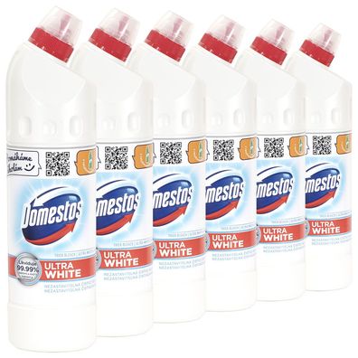 6x Domestos Ultra White & Shine Thick Bleach 750 ml