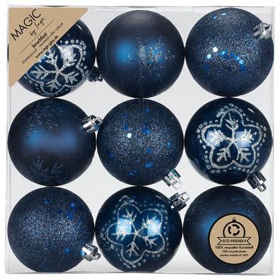 Kunststoff Dekorierte Kugeln 9 Stk 6cm dunkelblau