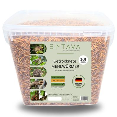 10 Liter Mehlwürmer getrocknet ENTAVA Vogelfutter Koifutter Maus Vogel Fisch Reptil