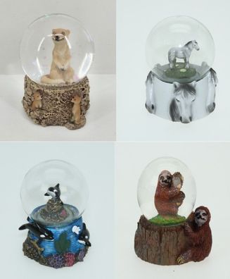 1 Glitzerkugel Erdmännchen Orca Pferd Faultier Schneekugel Tier Tiere Schneekugeln