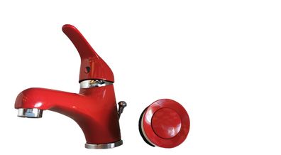 Waschtisch, Bad, Wasserhahn, Armatur, rot + Excenter rot