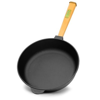 Gusseisenpfanne 28cm Gußeisenpfanne 70mm hoch mit Holzgriff Pfanne aus Gusseisen