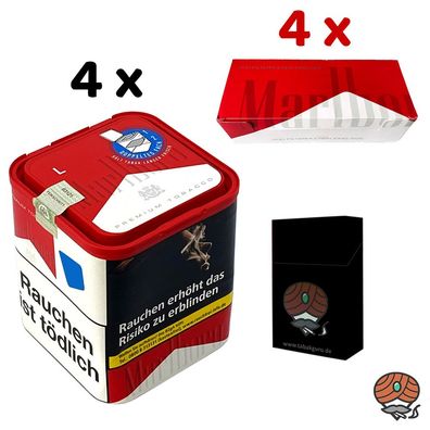 Marlboro Rot Tabak 4x 103g L Dose + 4x Marlboro Rot Filterhülsen + Zubehör