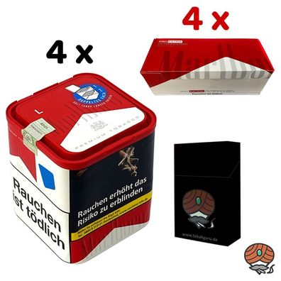 Marlboro Rot Tabak 4x 103g L Dose + 4x Marlboro Rot Extra Filterhülsen + Zubehör