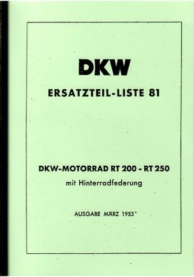 DKW Ersatzteile Liste 81 RT 200 H RT 250H, Motorrad, Oldtimer, Klassiker, Zweirad