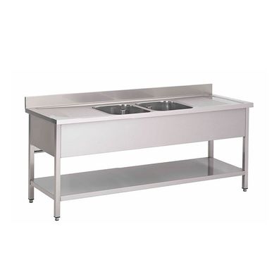 Gastro-Inox Spültisch mit 2 Becken mitte Grundboden und Aufkantung1200x700x880mm