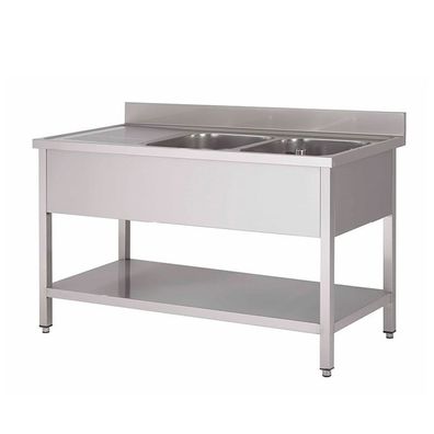 Gastro-Inox Spültisch 2 Becken rechts Grundboden und Aufkantung 1400x600x880mm