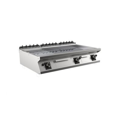 Mareno M1-700 Gas-Grillplatte mit 2/3 glatter und 1/3 gerippter Chromplatte, 120cm